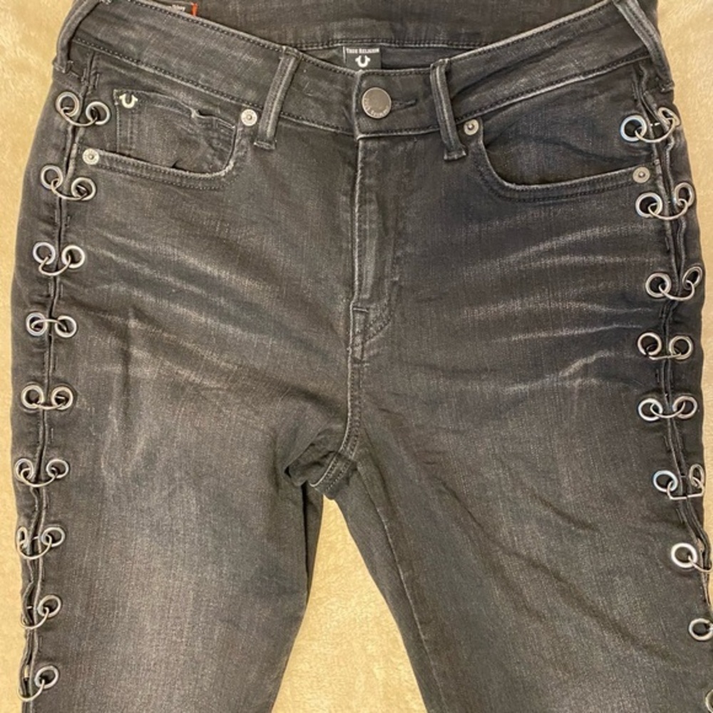 TRUE RELIGION JENNIE BLACK DENIM CURVY SKINNY JEAN‎ WOMENS SIZE 31 - Picture 8 of 10